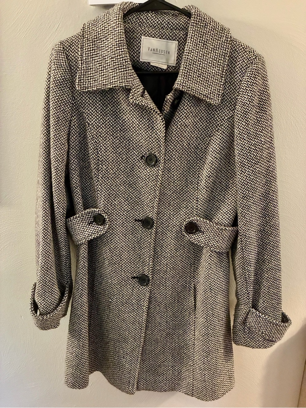Van Heusen Women's Black & White Herringbone Peacoat